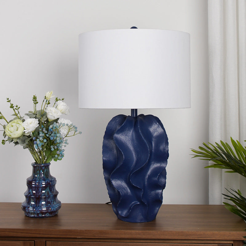 Modern Light Luxury Fabric Blue Color Painting Resin 1-Light Table Lamp