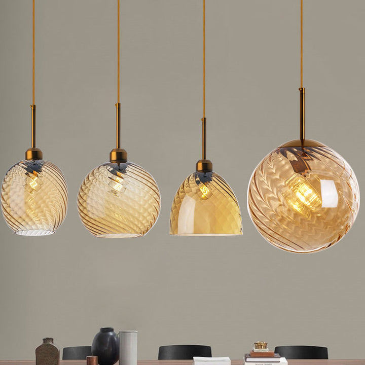 Moderne nordische 1-flammige Pendelleuchte aus Glas und Eisen mit runder geometrischer Struktur für Wohnzimmer &amp; Schlafzimmer 