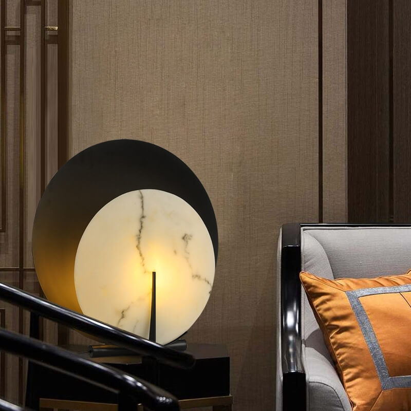 Contemporary Creative Double Discs Marble Iron 1-Light Table Lamp For Bedroom