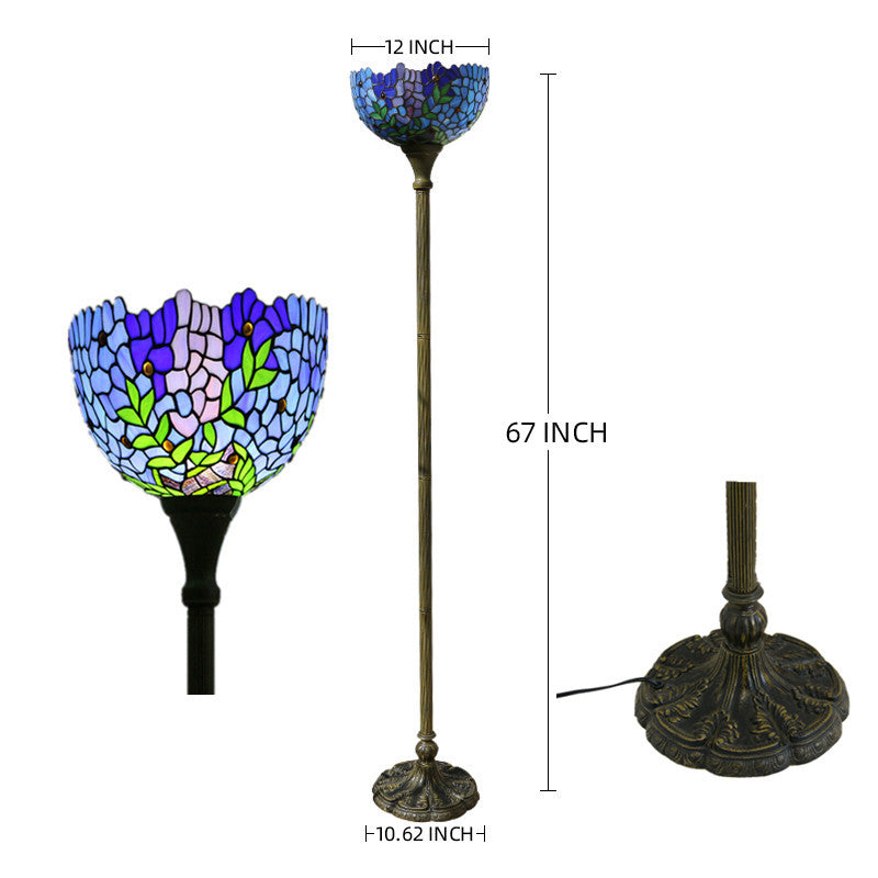 Tiffany Vintage Purple Orchid Stained Glass Dome 1-Light Standing Floor Lamp