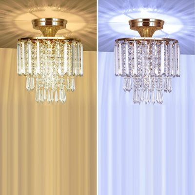 Moderne minimalistische runde Quaste Eisen Kristall 1-Licht Semi-Flush Mount Deckenleuchte für Wohnzimmer 