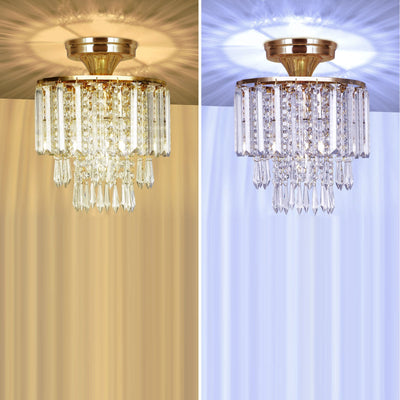 Modern Minimalist Round Tassel Iron Crystal 1-Light Semi-Flush Mount Ceiling Light For Living Room