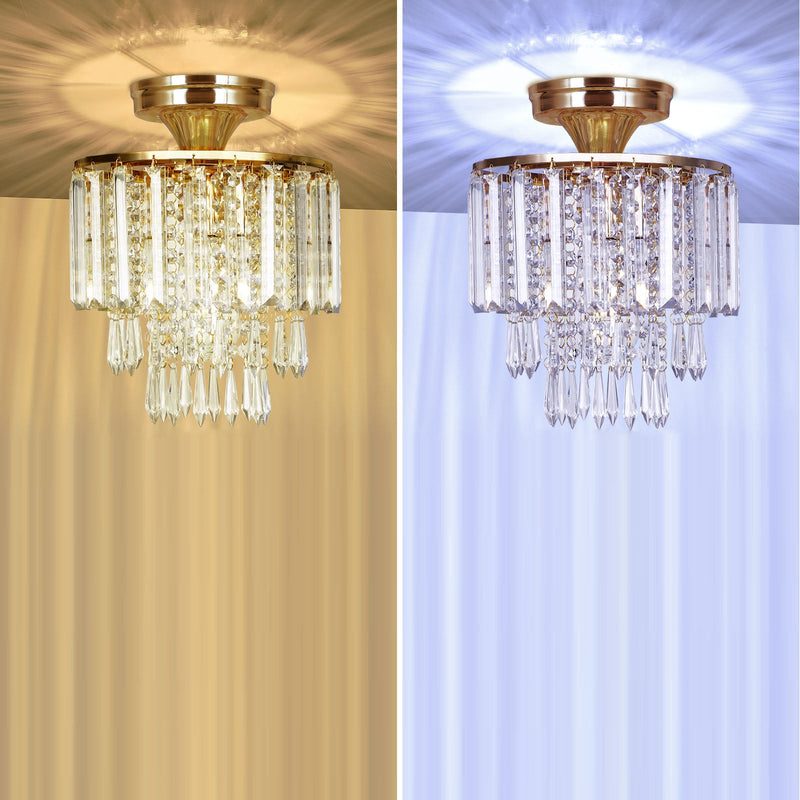 Modern Minimalist Round Tassel Iron Crystal 1-Light Semi-Flush Mount Ceiling Light For Living Room