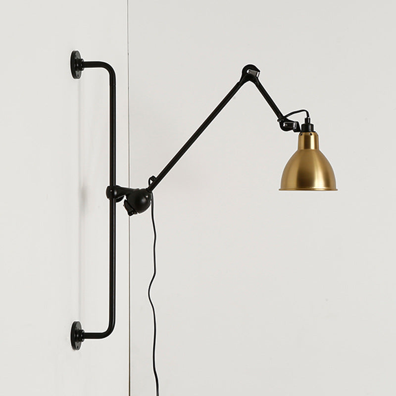 Lampe murale industrielle vintage à bras oscillant à long poteau en fer à 1 lumière 