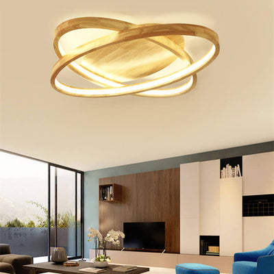 Modern Nordic Wooden Oval LED Flush Mount Light