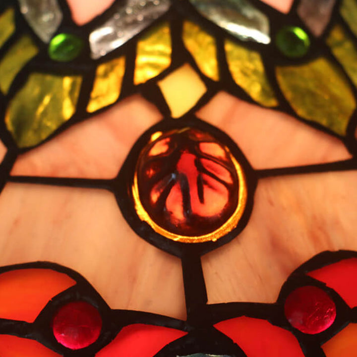Vintage Tiffany Red Flower Stained Glass Dome 1-Light Pendant Light