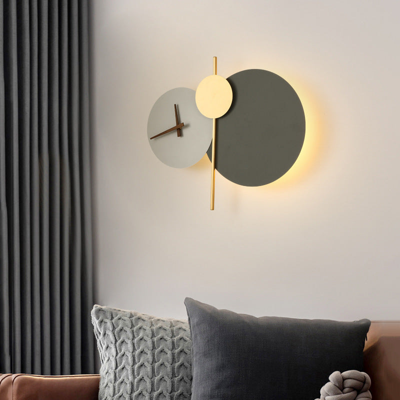 Modern Minimalist Round Iron Acrylic LED Clock Wall Sconce Lamp