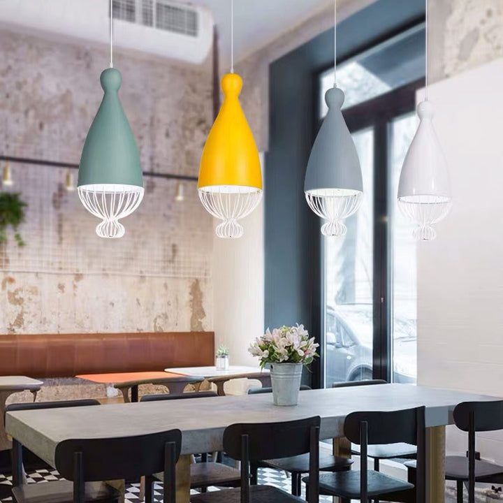 Contemporary Nordic Iron Macaron Bowling Shape 1-Light Pendant Light For Living Room &amp; Dining Room