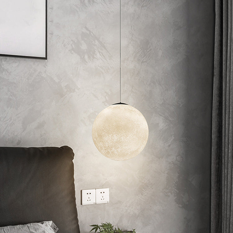 Contemporary Creative Moon Resin Fiber 1-Light Pendant Light For Bedroom