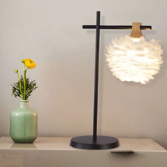 Lampe de Table 1 Lumière avec Tige de Pêche à Plume Créative Moderne 