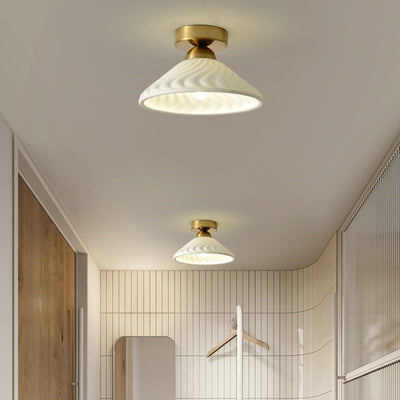 Nordic Minimal Textured Ceramic Cone Round 1-Light Semi-Flush Mount Ceiling Light