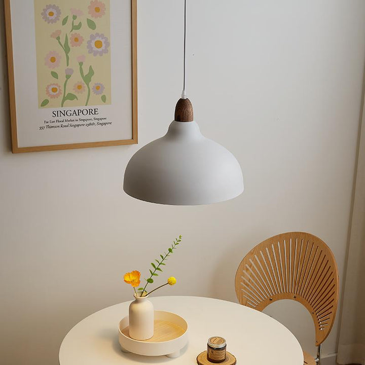 Traditional Japanese Solid Wood Dome Round Hardware 1-Light Pendant Light For Living Room