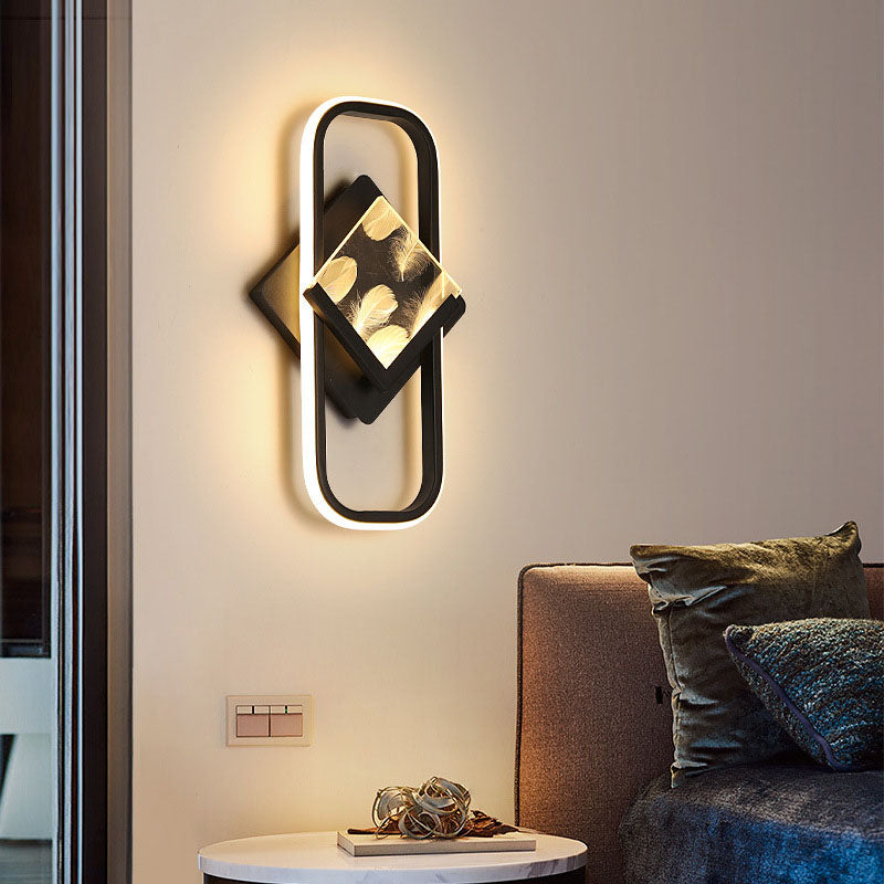 Moderne minimalistische rechteckige quadratische Aluminium-Acryl-LED-Wandleuchte für das Wohnzimmer 