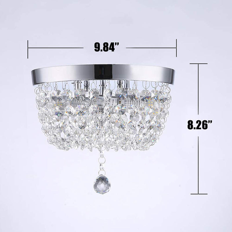 Modern Luxury Crystal Beaded Curtain Round 2-Light Flush Mount Ceiling Light