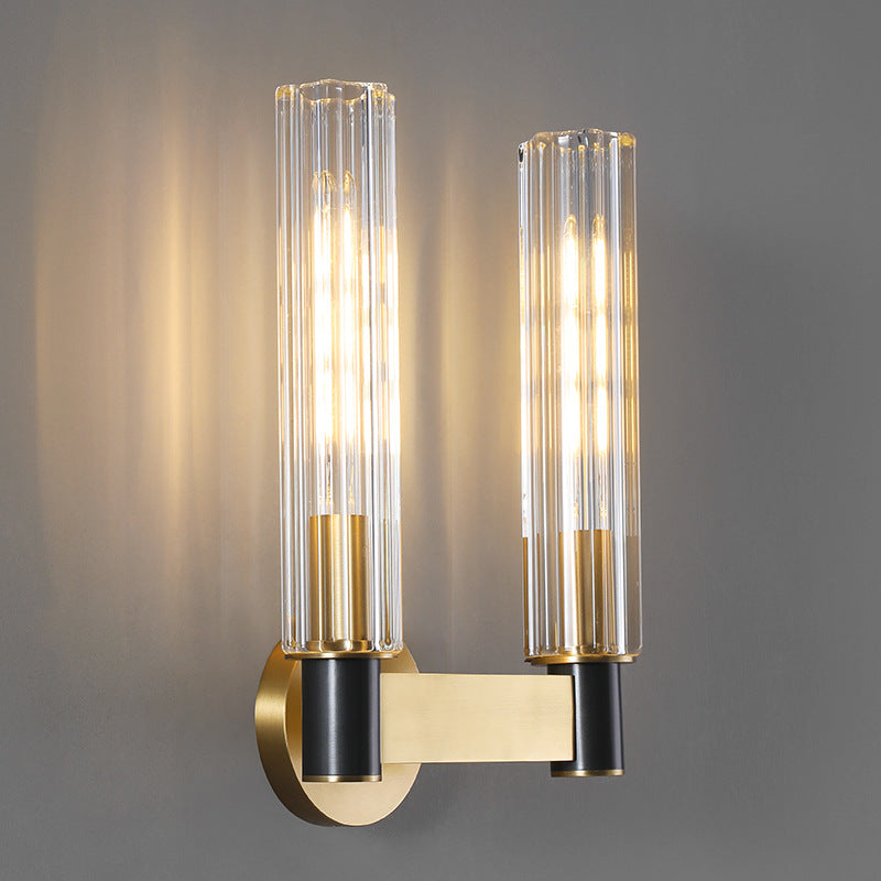 Modern Luxury Glass Cylinder Brass 1/2 Light Wall Sconce Lamp