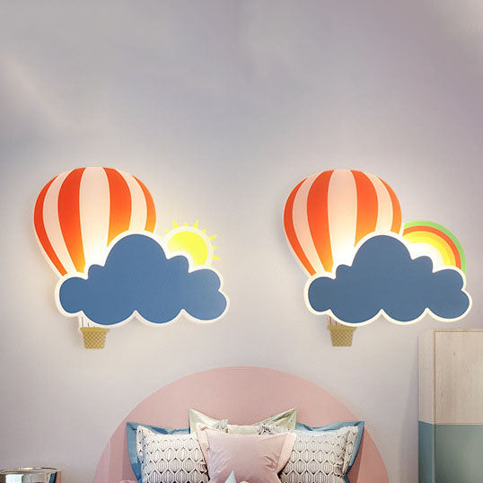 Contemporary Creative Kids Hot Air Balloon Clouds Iron Acrylic LED Wall Sconce Lamp For Bedroom