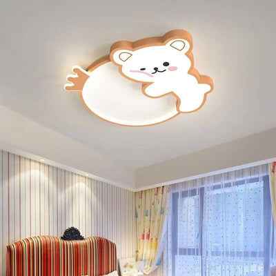 Modern Cute Children's Bear Iron Acrylic Eye Protection LED Flush Mount Ceiling Light