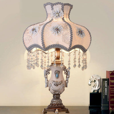 European Court Light Purple Fabric Tassel 1-Light Table Lamp