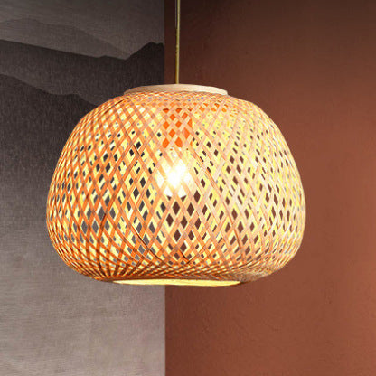 Modern Spiral Bamboo Weaving 1-Light Pendant Light