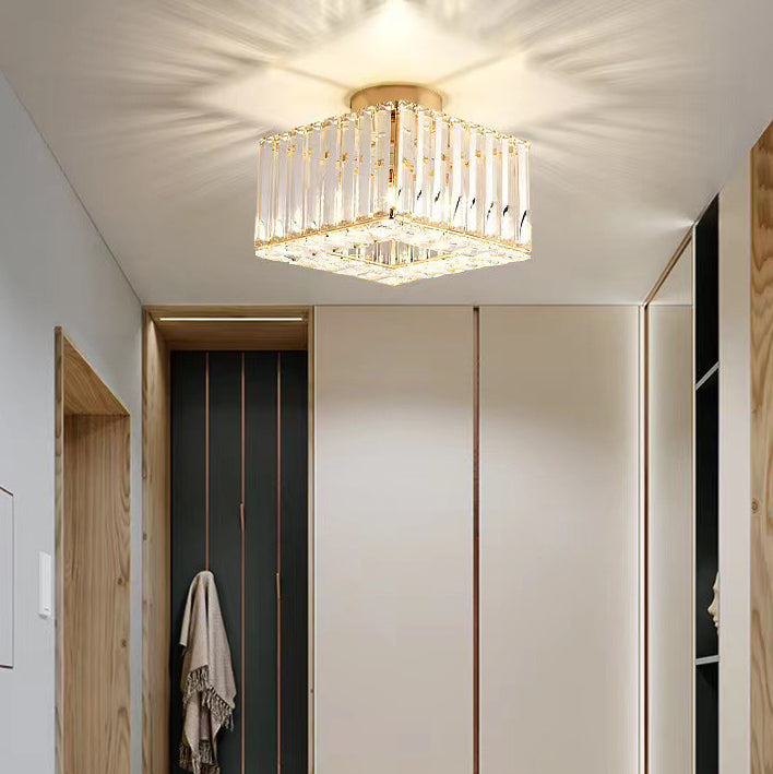 Moderne luxuriöse Kristall-Deckenleuchte in runder oder quadratischer Form, 1-flammig, als Semi-Flush-Mount für das Wohnzimmer 