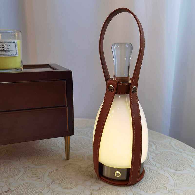 Creative Leather Glass Bottle Portable Rechargeable LED Table Lamp