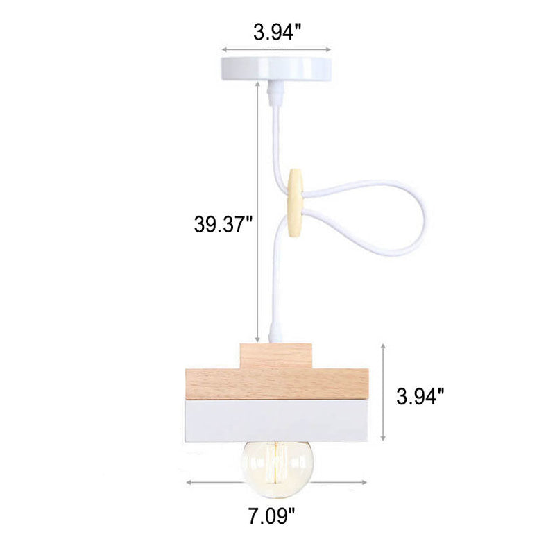 Moderne, minimalistische, einfarbige Pendelleuchte aus Schmiedeeisen und Holz mit 1 Leuchte 