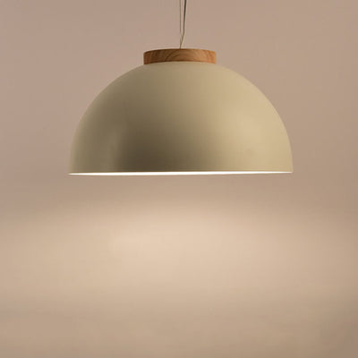 Moderne einfarbige halbrunde Massivholz-Eisen-Pendelleuchte mit 1 Licht 