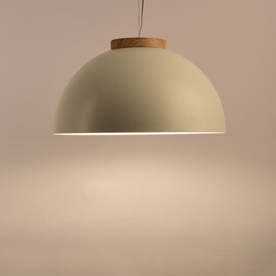 Modern Solid Color Half Round Solid Wood Iron 1-Light Pendant Lamp