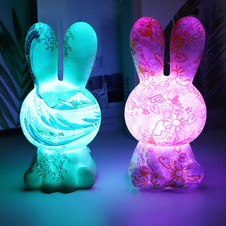 Creative Painted 3D Printed Rainbow Rabbit LED Night Light Table Lamp