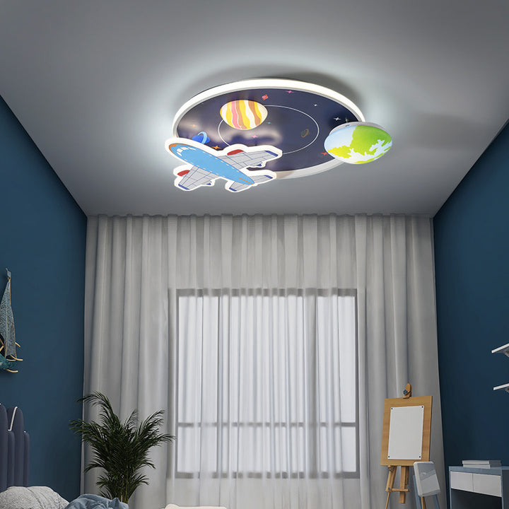 Lumière de plafond à montage affleurant pour enfants LED espace aéronef créatif dessin animé 