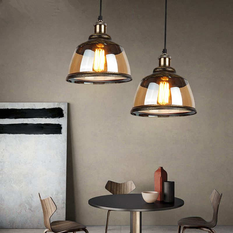 Retro Industrial Round Head Glass 1-Light Pendant Light