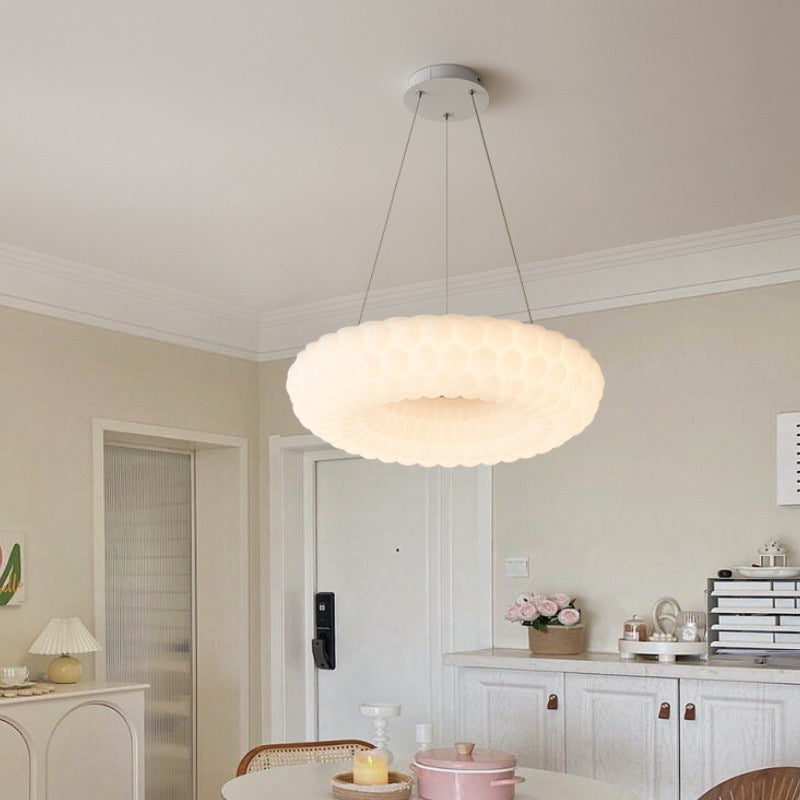 Modern Simplicity Cloud Acrylic Round Shade Wood Grain LED Pendant Light For Living Room