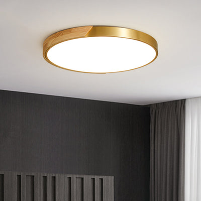 Moderne, helle, luxuriöse, runde LED-Unterputzbeleuchtung aus Kupfer und Holz 