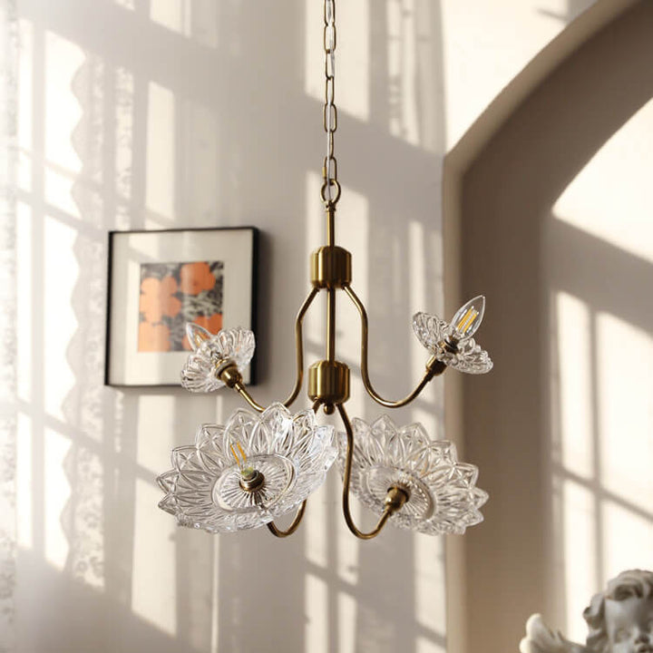 Lámpara de Araña de Vidrio con Mariposa y Flores Vintage Francesas de 4/6 Luces 