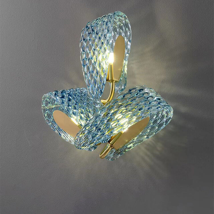 Modern Luxury Blue Floral Glass 2/3 Light Wall Sconce Lamp