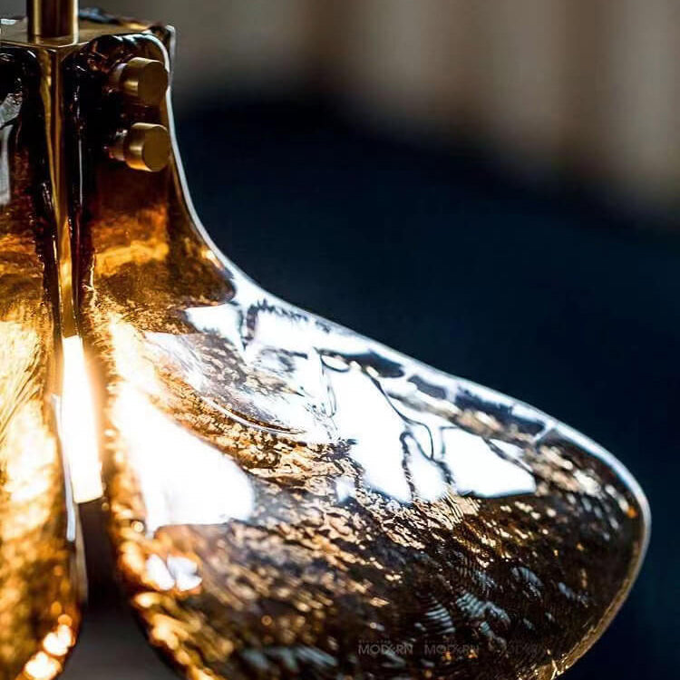 Vintage Amber Glass Floral Brass 1-Light Pendant Light