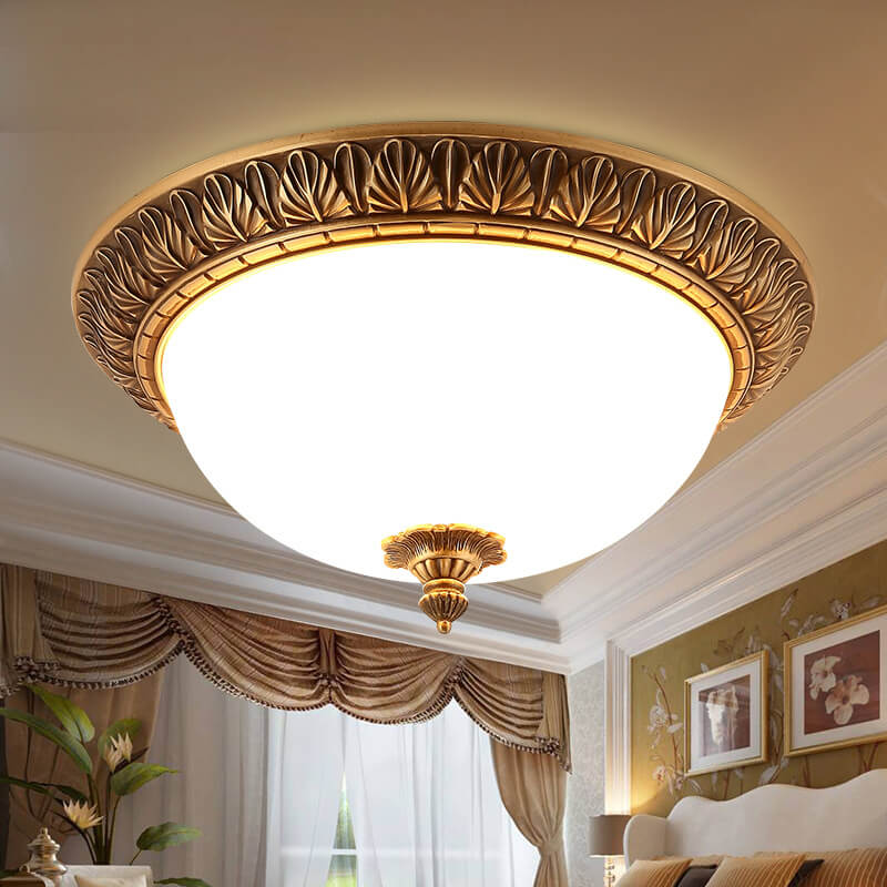 Modern Imitation Marble All Copper Circular 1-Light Flush Mount Ceiling Light