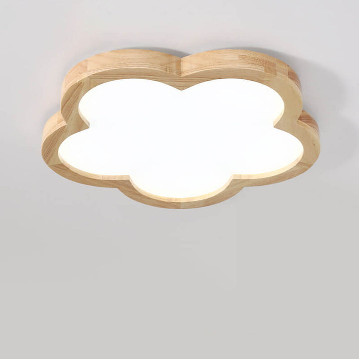 Plafonnier LED pour enfants en bois massif nordique simple avec fleurs 