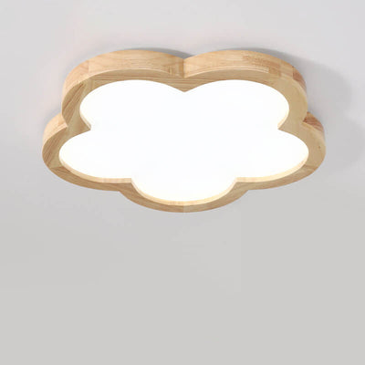 Nordic Simple Solid Wood Flower LED Slim Kids Flush Mount Ceiling Light