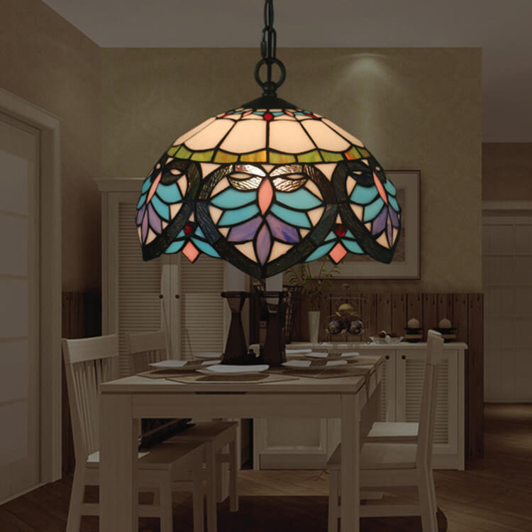 Europäische Tiffany Flora Buntglas 1-flammige Pendelleuchte 