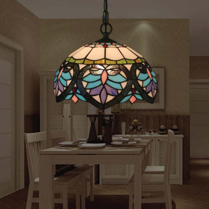 Europäische Tiffany Flora Buntglas 1-flammige Pendelleuchte 