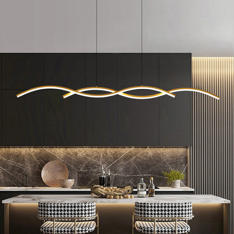 Nordic Minimalist Long Strip Wave Design Island Light LED Chandelier