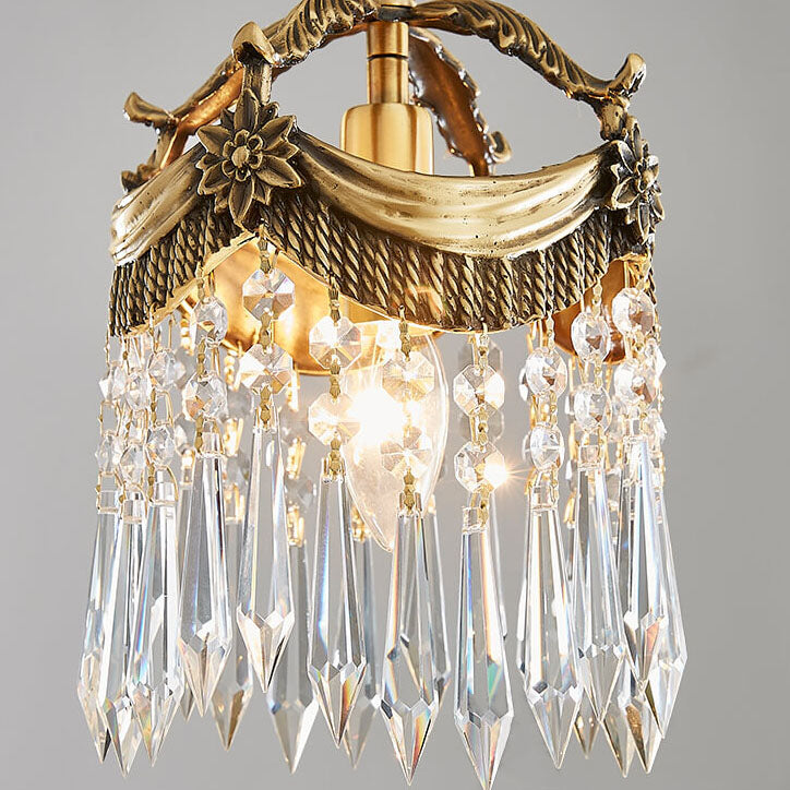 Vintage Luxury Crystal Copper Tassel 1-Light Pendant Light