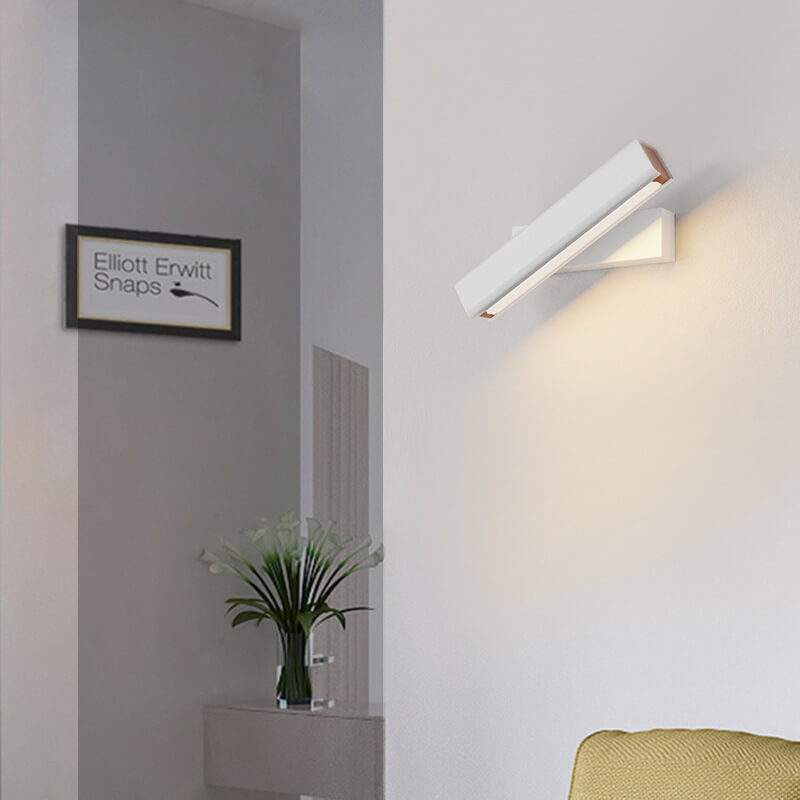 Moderne minimalistische rechteckige Aluminium-Eisen-Holz drehbare LED-Wandleuchte 