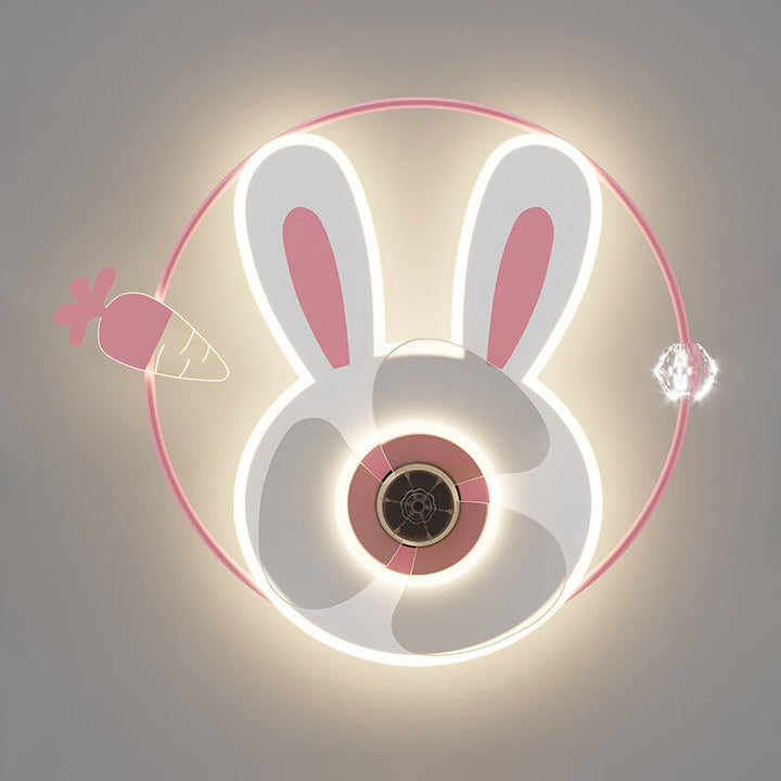 Cartoon Creative Bunny Carrot LED Flush Mount Ceiling Fan Light