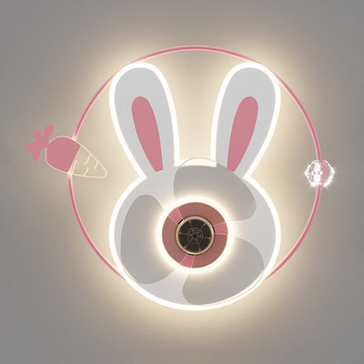 Cartoon Creative Bunny Carrot LED Flush Mount Ceiling Fan Light