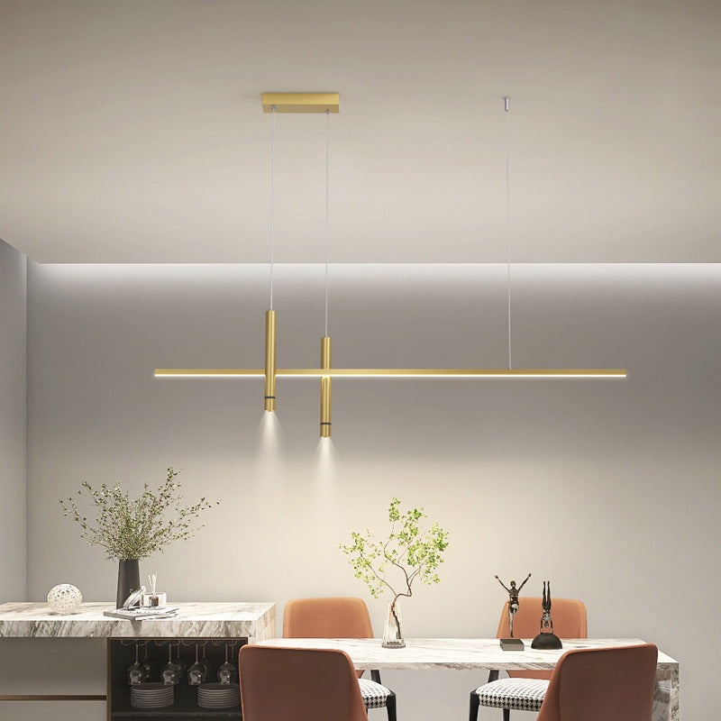 Modern Minimalist Aluminum Geometric Straight Line LED Spotlight Island Light Chandelier For Dining Room