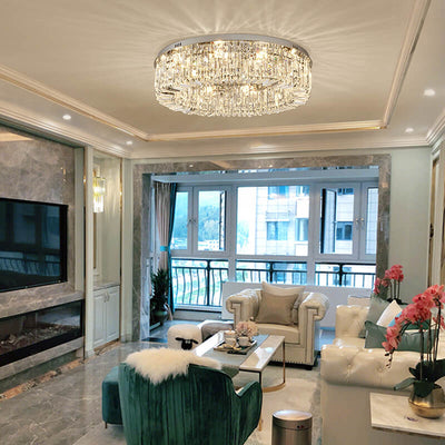 Modern Luxury Dazzling Prismatic Crystal Round Shade 5/8/12-Light Flush Mount Ceiling Light For Living Room