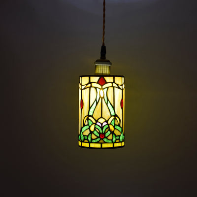 Tiffany Buntglas Gem Zylinder 1-Licht Pendelleuchte