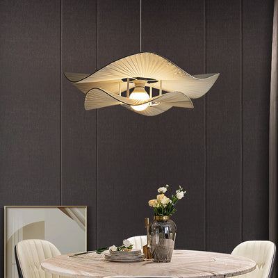 Modern Minimalist Irregular Wave Round Iron Fabric 1-Light Pendant Light For Living Room
